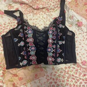 nwt Victoria’s Secret navy blue embroidered mesh corset top